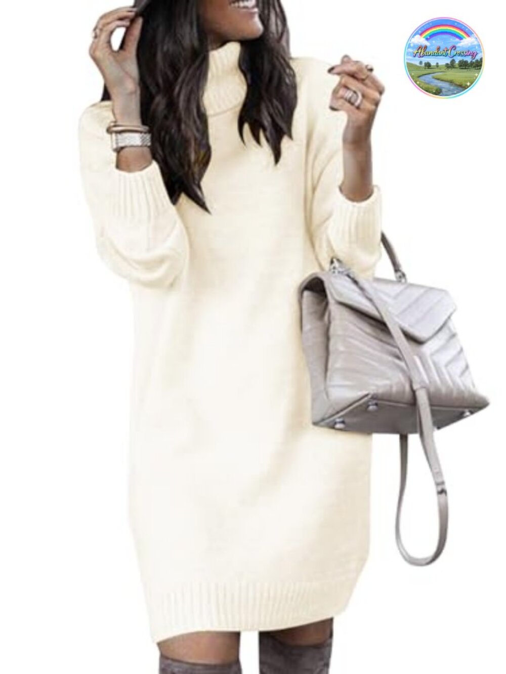 Oversized Turtleneck Knit Sweater Dress Long Sleeve Pullover Mini